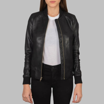 Women’s Varsity Jacket – Real Sheepskin Leather with Wind Flap & Stand-Up Collar