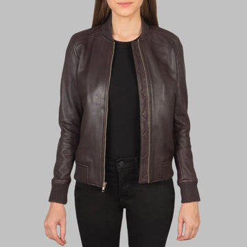 Women’s Maroon Varsity Jacket – Real Sheepskin Leather with Zipper & Wind Flap