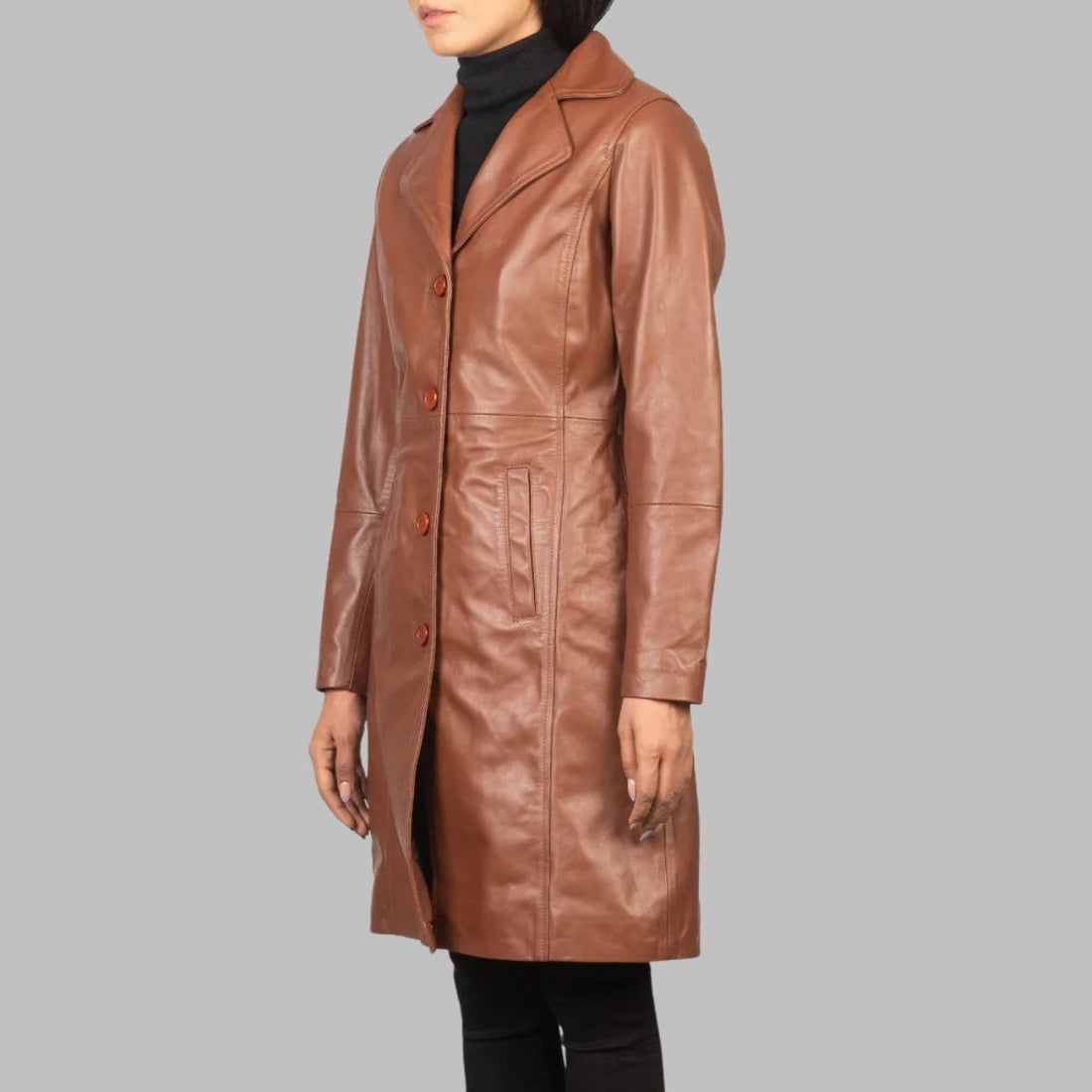 Brown Leather Coat Women – Classic Trench Style
