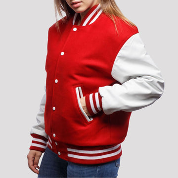 Scarlet Wool & White Leather Sleeves Letterman Jacket