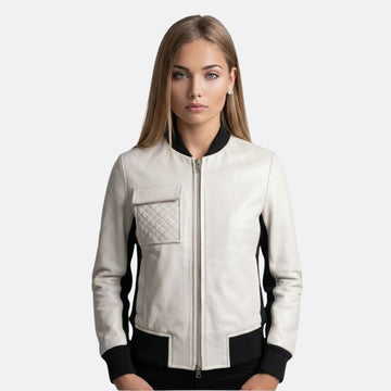 Premium White Leather Jacket with Black Contrast Women