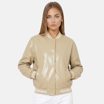Premium Beige Leather Jacket for Women