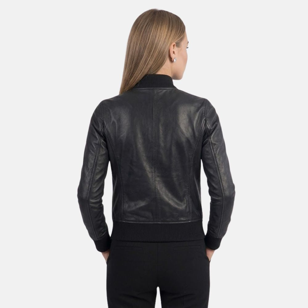 Classic black leather jacket outfit for women with modern minimalist look