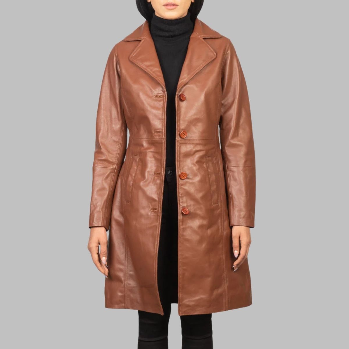 Brown Leather Coat Women – Classic Trench Style