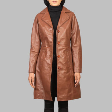 Brown Leather Coat Women – Classic Trench Style