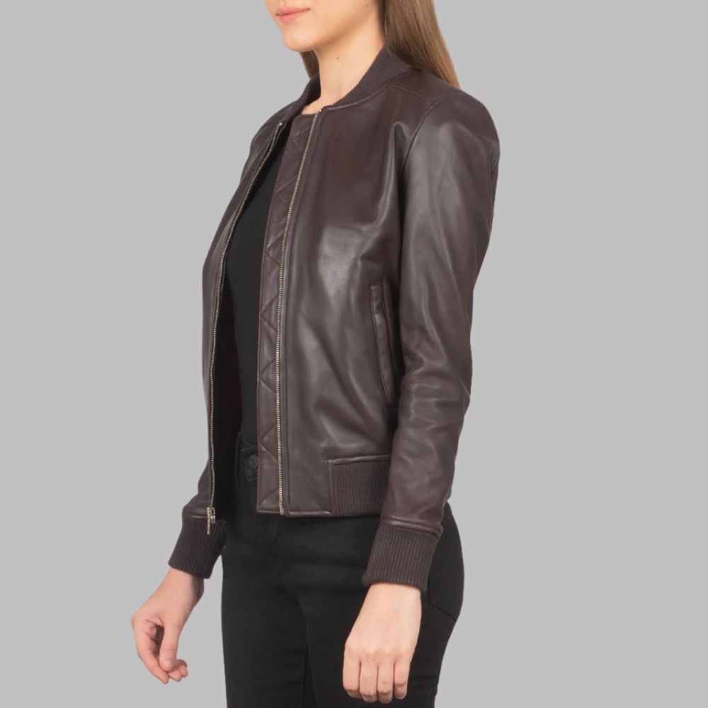 Women’s Maroon Varsity Jacket – Real Sheepskin Leather with Zipper & Wind Flap