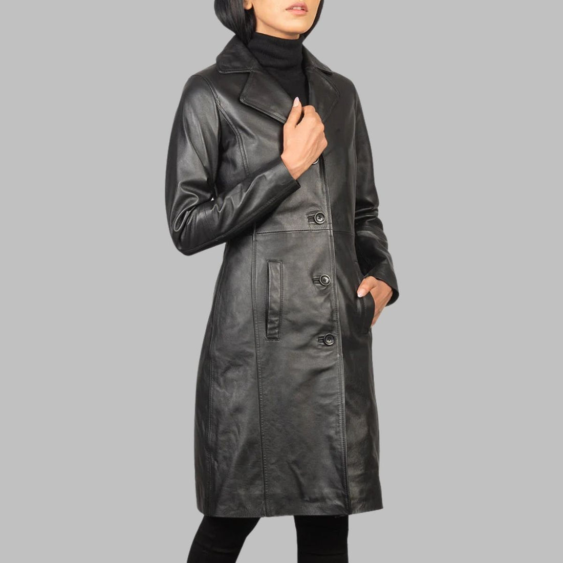 Women’s Trench Style Leather Coat – Street Chic