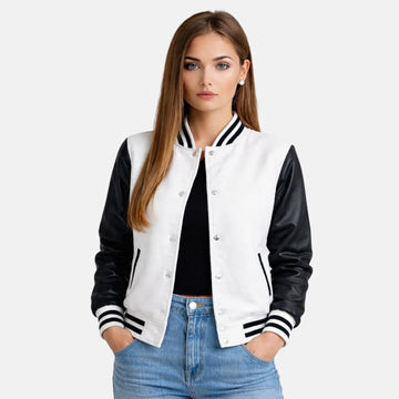 Timeless Black & White Leather Varsity Jacket