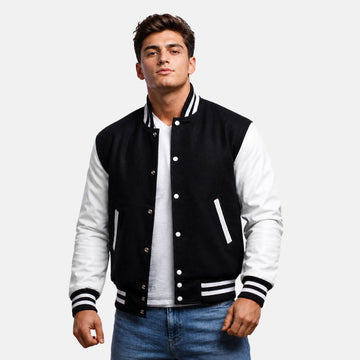 Black & White Letterman Jacket – Classic Varsity Style