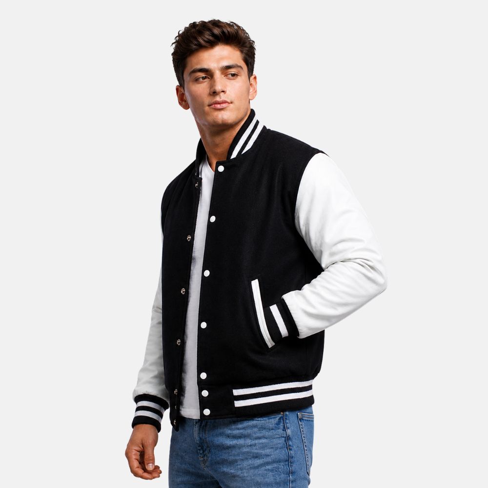 Black & White Letterman Jacket – Classic Varsity Style