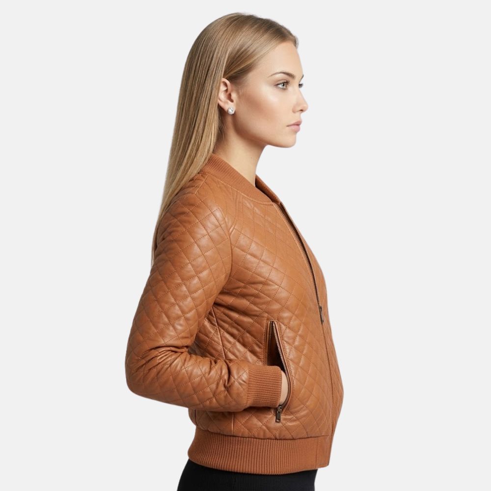 Luxury Brown Quilted Leather Jacket for Women Style