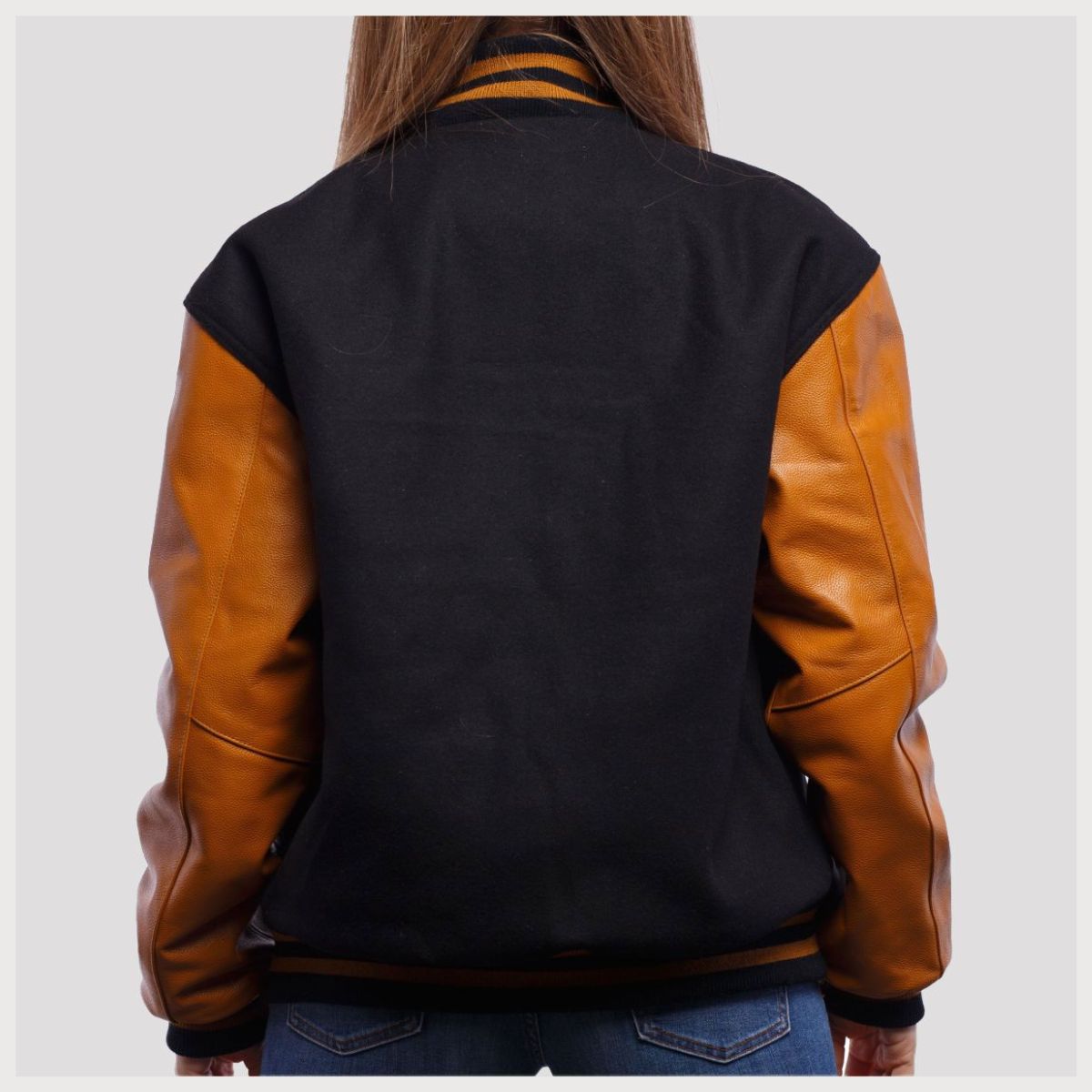 Classic Black Wool & Old Gold Leather Varsity Jacket | Vintage Luxury