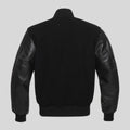 Black leather jacket with sleeves on a light gray background