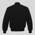 Black bomber jacket on a light gray background
