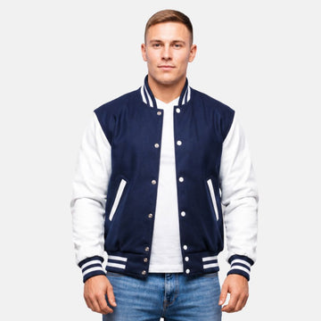 Royal Blue Wool & White Leather Sleeves Letterman Jacket