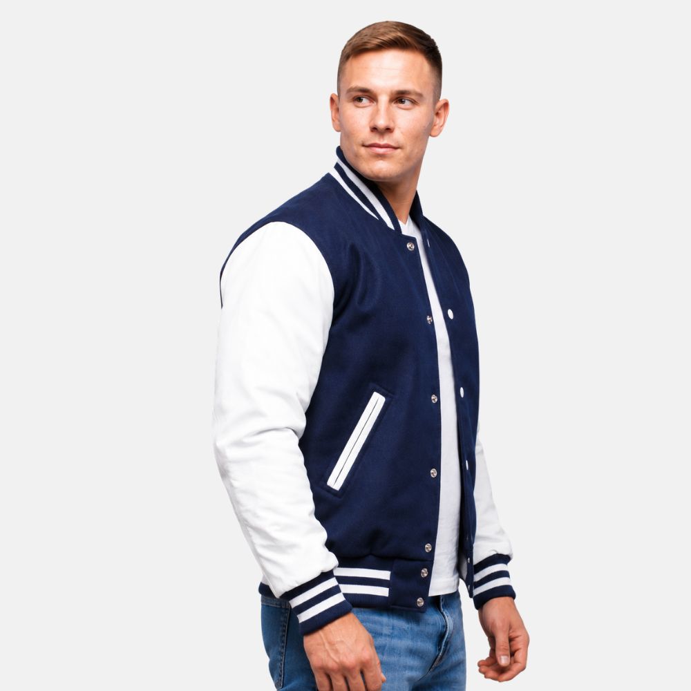 Royal Blue Wool & White Leather Sleeves Letterman Jacket