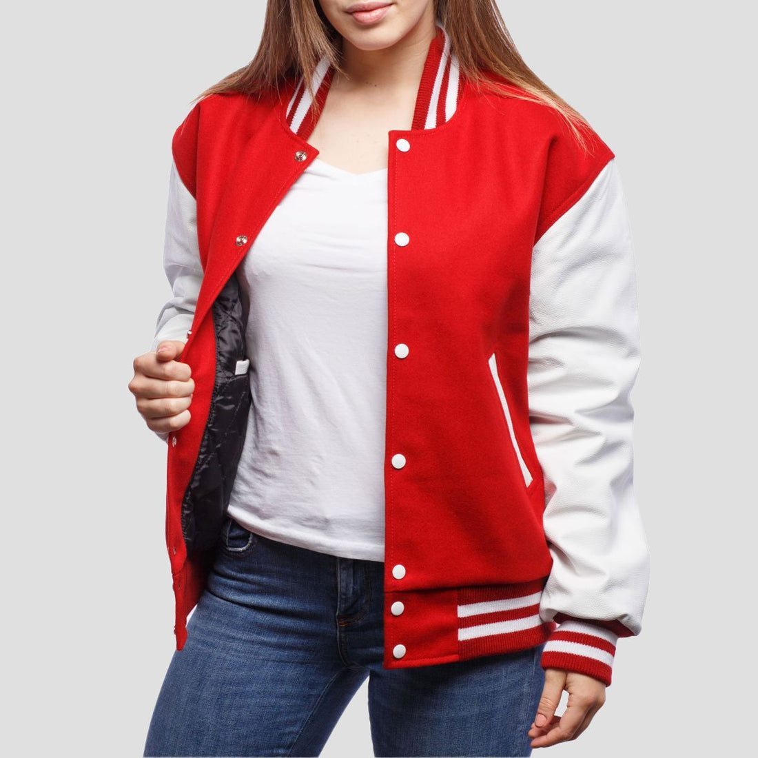 Scarlet Wool & White Leather Sleeves Letterman Jacket