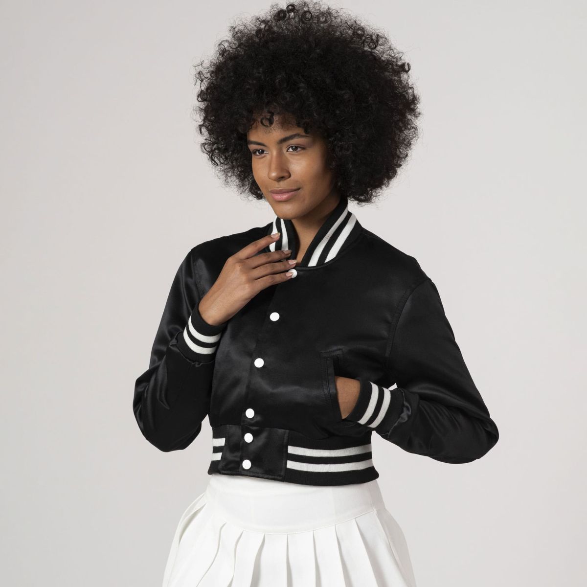 Trendy Black Satin Crop Top Jacket